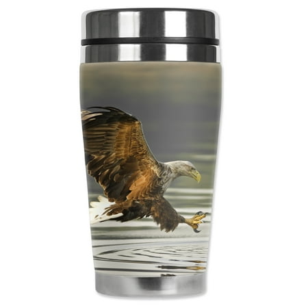 

Mugzie brand 16-Ounce Stainless Steel Travel Mug with Insulated Wetsuit Cover - Fishing Eagle