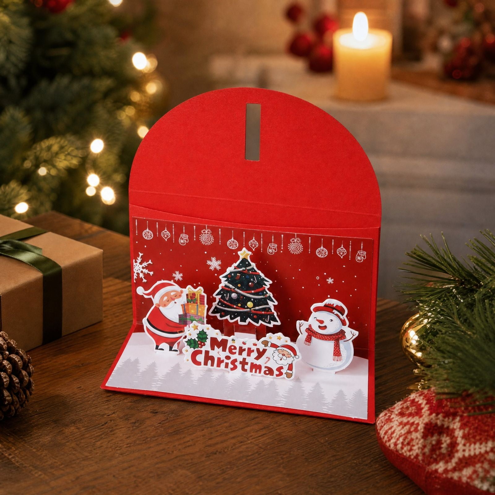 Three Dimensional Folding Christmas Greeting Cards Blessing Cards Pocket Money Sleeve For Holiday Family Friends Colleagues Celebration