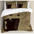 thumbnail image 1 of Coffee Queen Size Duvet Cover Set, Grunge Weathered Mug Silhouette with Aromatic Java Beans for Breakfast, Decorative 3 Piece Bedding Set with 2 Pillow Shams, Dark Brown Cocoa Tan, by Ambesonne, 1 of 3