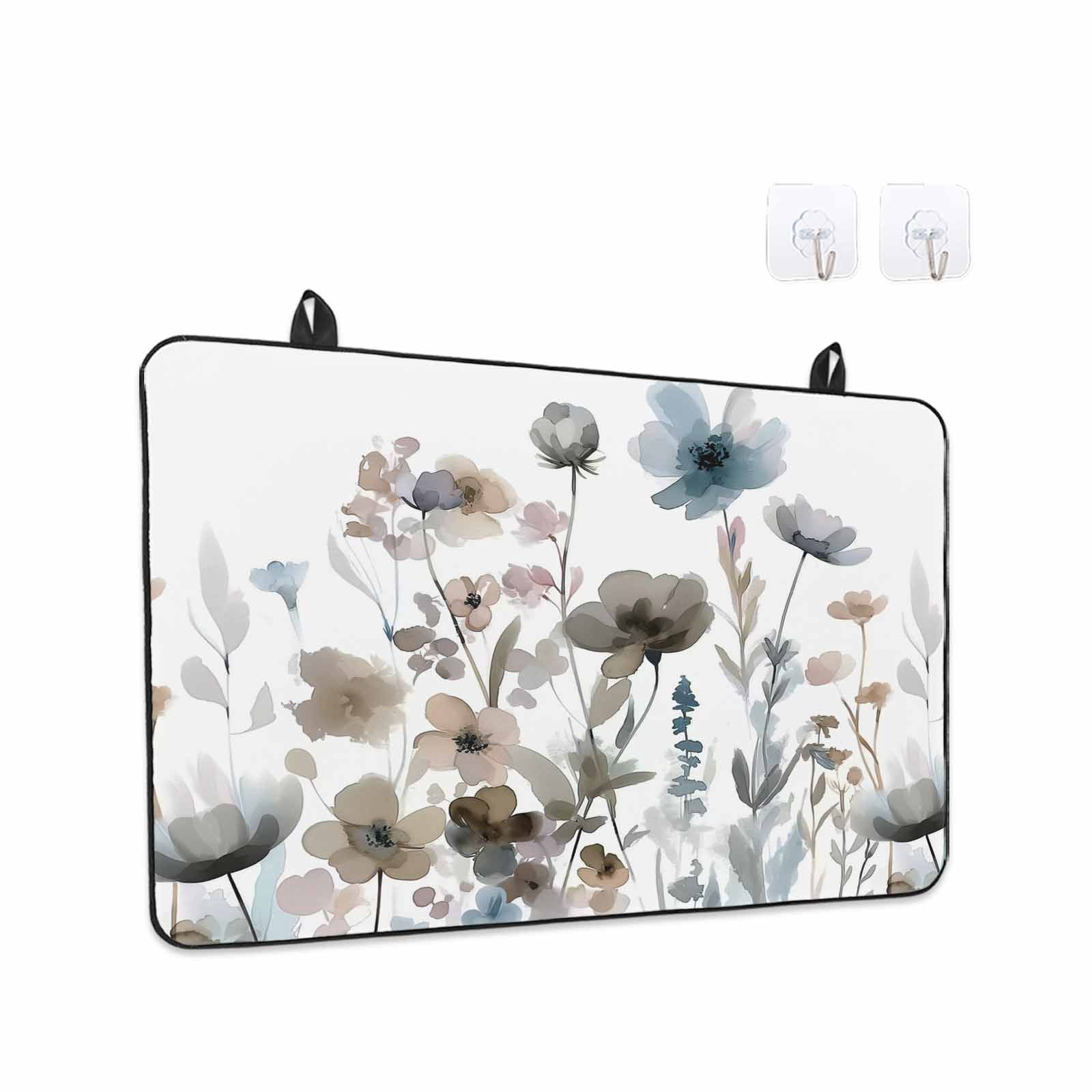 Blue Grey Pink Spring Floral Stove Top Cover for Electric Stove, Heat-proof & Non Slip Glass Top Stove Cover Protector, Watercolor Botanical Kitchen Flat Cooktop Rubber Mat 24x21 Inches