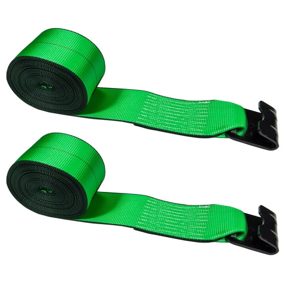 4" x 30' Green Winch Strap w/ Flat Hook - 2 Pack