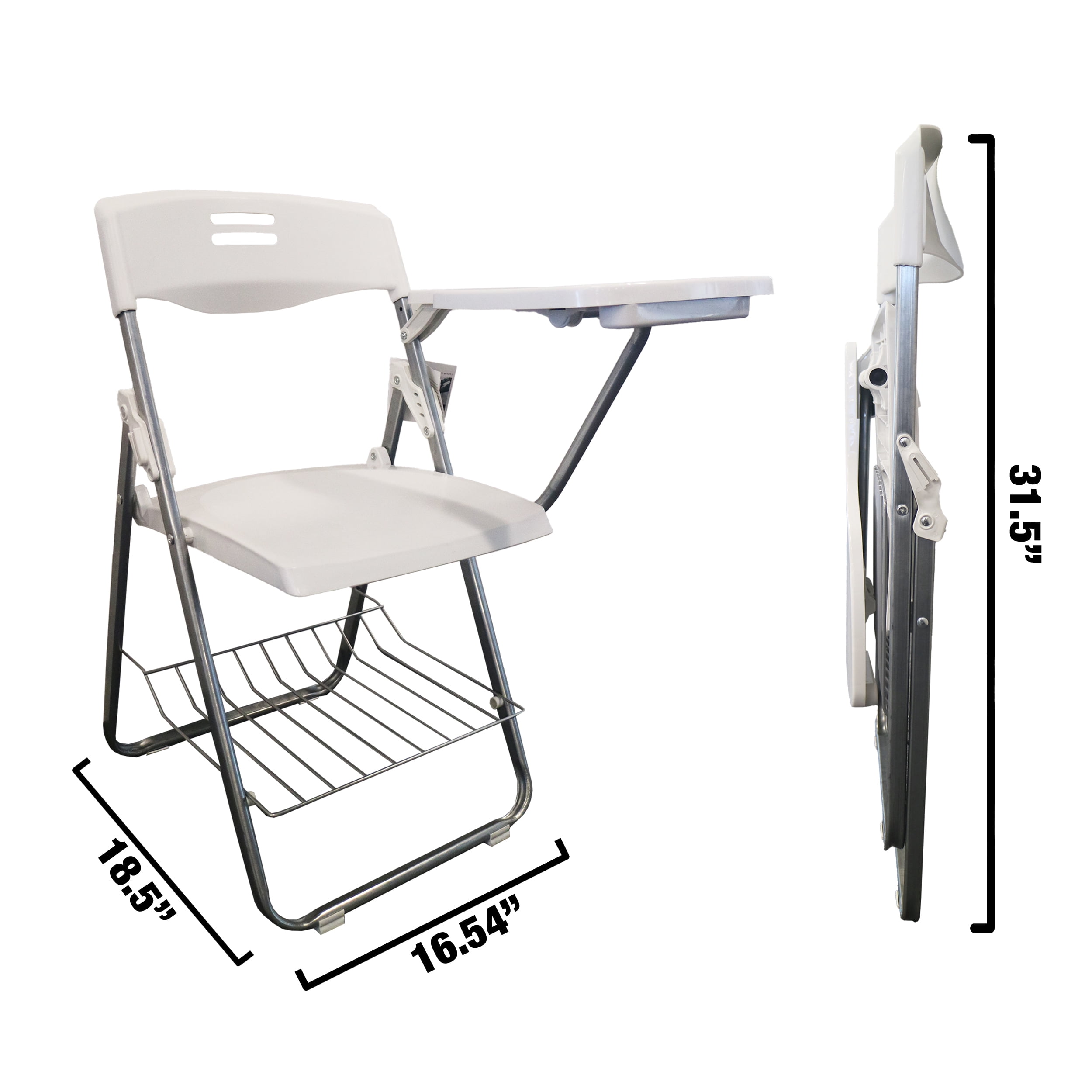RTC Group Right Hand Pad Tablet Small Arm Desk Folding Chair, White, 1Pk