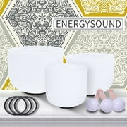 432 Hz Chakra Tuned Set of 12 C 10 E 7 A Frosted Quartz Crystal Singing Bowls