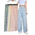 thumbnail image 4 of Pantalones anchos a cuadros para mujer, pantalones holgados y adelgazantes de verano, pantalones rectos finos, pantalones casuales a cuadros de cintura alta, 4 of 4