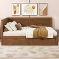 thumbnail image 4 of Harper & Bright Designs Twin Daybed Frame with Storage Drawers, Farmhouse L Shape Corner Daybed Bed, Brown, 4 of 14