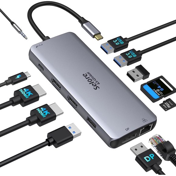 Estación de acoplamiento USB C con doble monitor Selore&S-Global 12 en 1