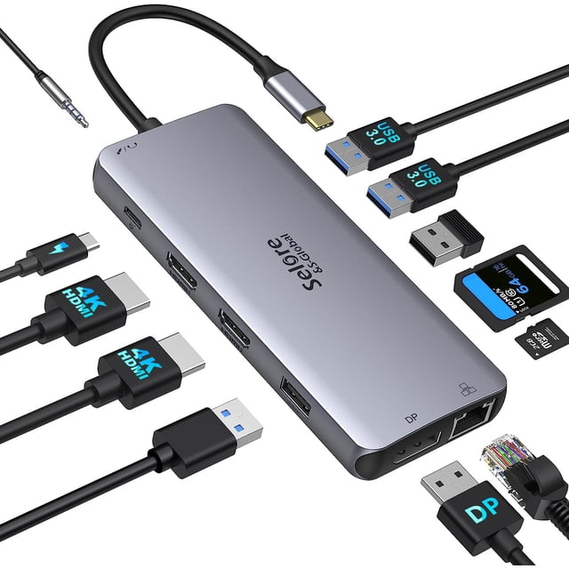 Estación de acoplamiento USB C con doble monitor Selore&S-Global 12 en 1
