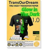 TransOurDream Luminous Iron on  Heat Transfer Paper for  T Shirts (6 Sheets,  8.5x11'') Glow in The  Dark 1.0 Printable Heat  Transfer Vinyl for Inkjet  Printer and Light &  Dark Fabrics (GD1-6)