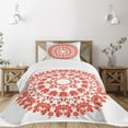 thumbnail image 3 of Ambesonne Mandala Quilted Bedspread Set 2 Pcs, Hungarian Round Folk Art, Twin Size, White and Vermilion, 3 of 6