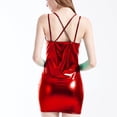 thumbnail image 4 of Xdegoge Women Double Spaghetti Strap Dress Faux Leather Wet Look Solid Color Bodycon Mini Outfit Flattering Chic Wear for Evening Party Club, 4 of 5