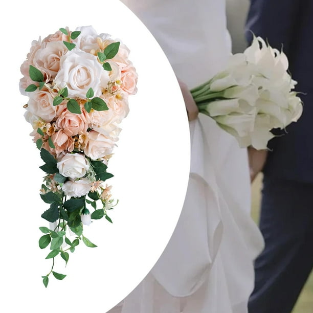 Ramo de novia para damas de honor con flores artificiales, ramo de novia de rosas de seda para decoración de bodas