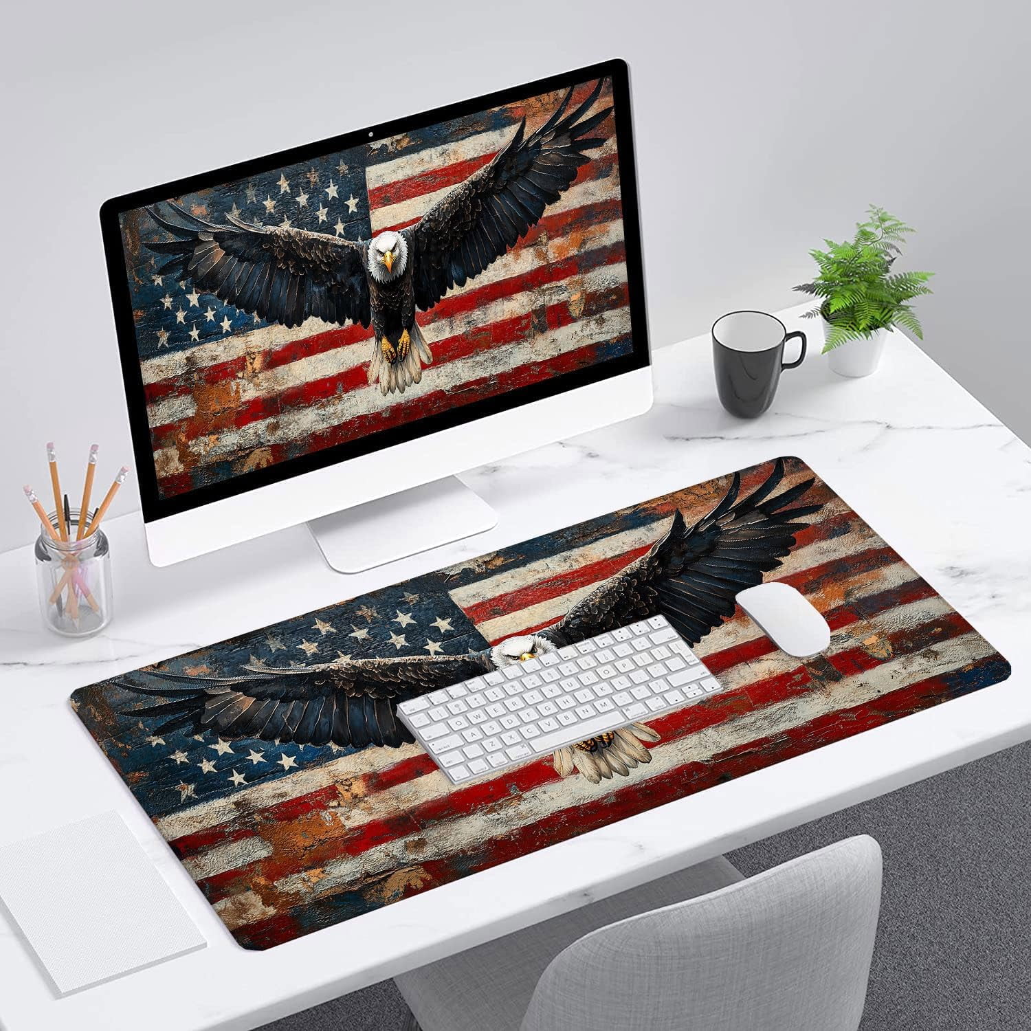 American Flag Gaming Mouse Pad Desk Pad USA Flag XL Mouse Pad Large Mousepad Extended Laptop Keyboard Mat Gaming Desk Pad Mouse Mat Office Computer Keyboard Laptop Home 31.5"x11.8"