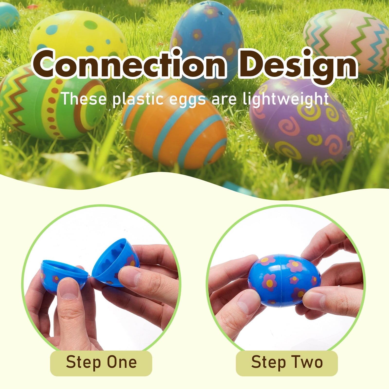 72Pcs Pre-Filled Plastic Easter Eggs 2.36", 6 Different Styles, for Easter Hunt, Party Favors, Classroom Prizes & Decor
