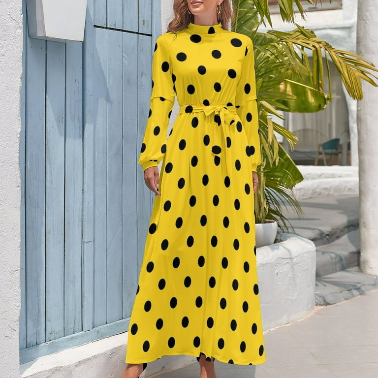 Retro Polka Dots Dress Black And Yellow Cute Maxi Dress Casual Bohemia Long Dresses High Waist Custom Vestidos - Walmart.com Retro Polka Dots Dress Black And Yellow Cute Maxi Dress Casual Bohemia Long Dresses High Waist Custom Vestidos - Walmart.com