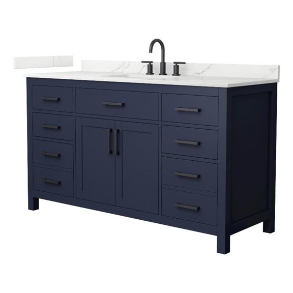 Beckett 60" Dark Blue Single Vanity & Giotto Quartz Top (3-Hole) & Black Trim