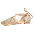 thumbnail image 7 of Women's Mesh Wrap-Up Heels Square Toe Fishnet Sandals Strappy Flat Slides Summer Closed Toe Beach Party Shoes（Gold，Size 9.5), 7 of 7