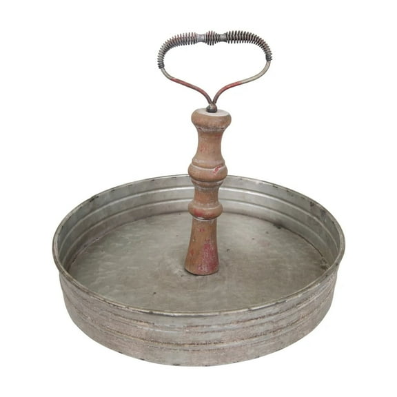 Round Metal And Wooden Tray With Handles