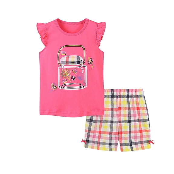 Girls 2 Piece Outfits Summer Clothes Cute Graphic Tank Top And Casual Shorts Kids Clothing Sets Size 1-2 Years