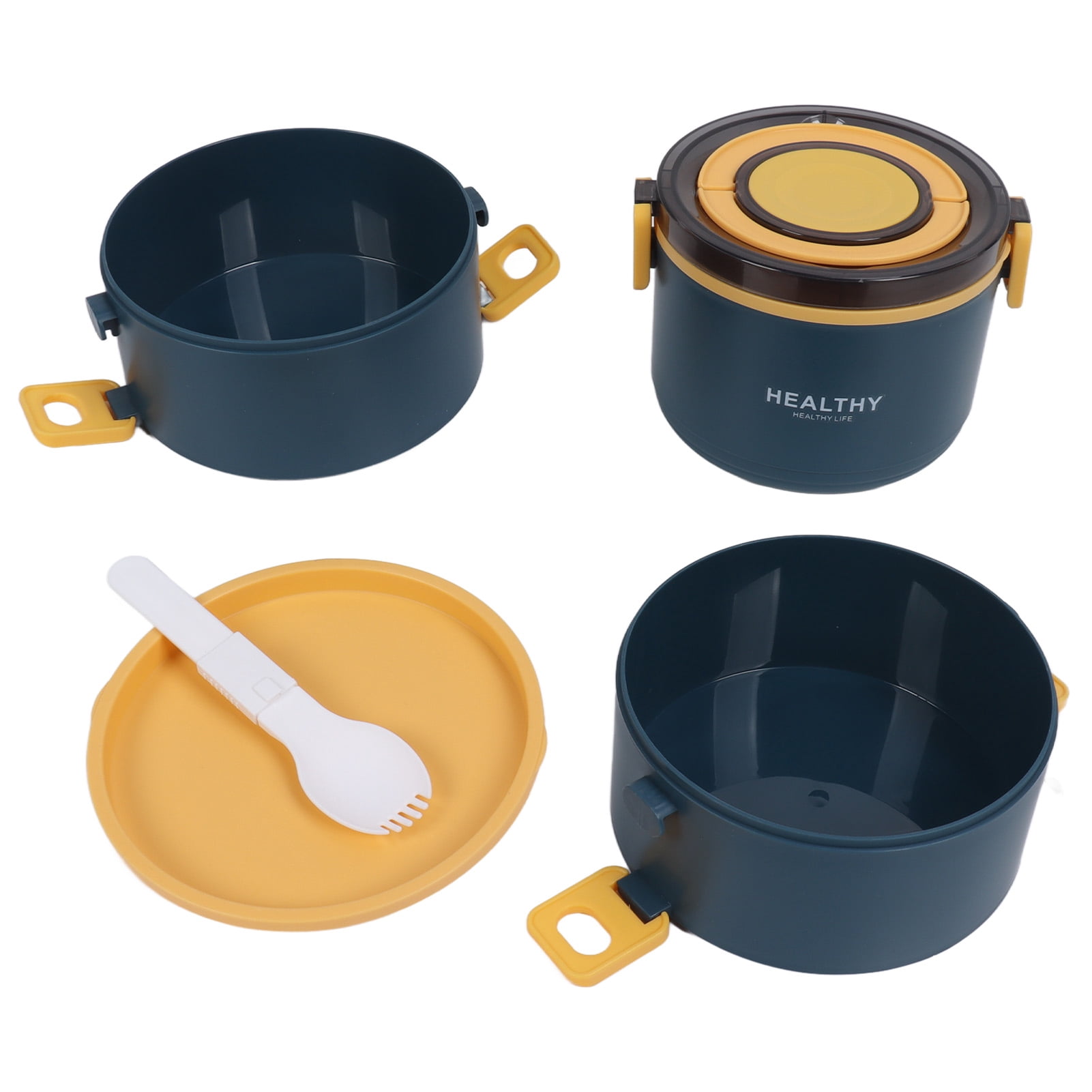 NFTIGB 2200ml Three Layer Stackable Round Bento Lunch Box Portable Thermal Food Container, Blue