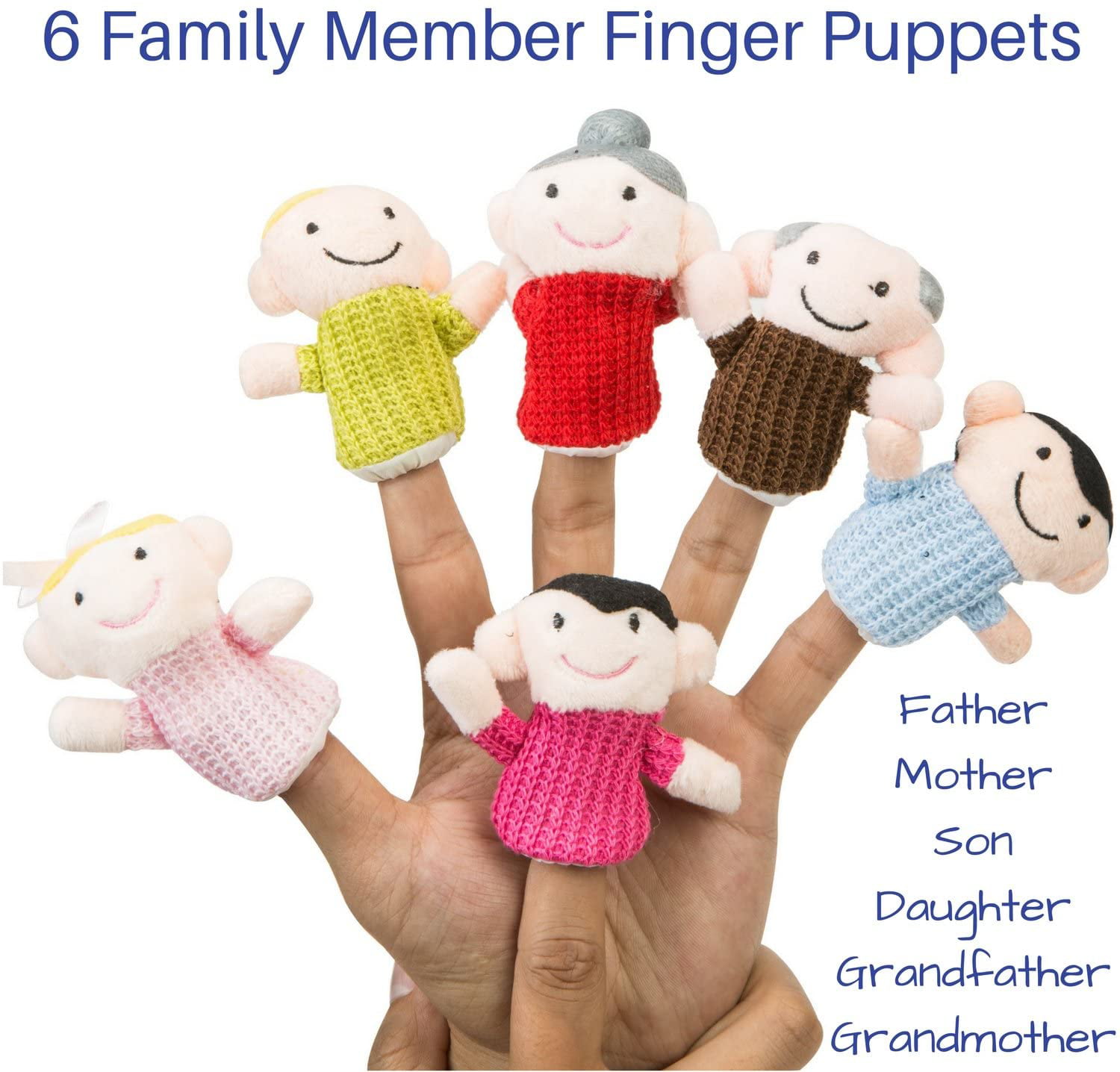 Set of 6 FAMILY MEMBER Soft Finger Puppet Toy Kids Role Play Game Favor 