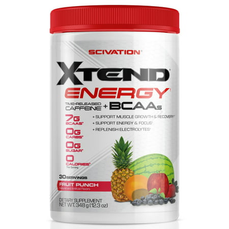 Xtend Energy BCAA Powder for Pre Workout Or Anytime Energy with Caffeine, Branched Chain Amino Acids, 7g BCAAs, Fruit Punch, 30 (Best Bcaa Amino Acid Powder For Workout Recovery)
