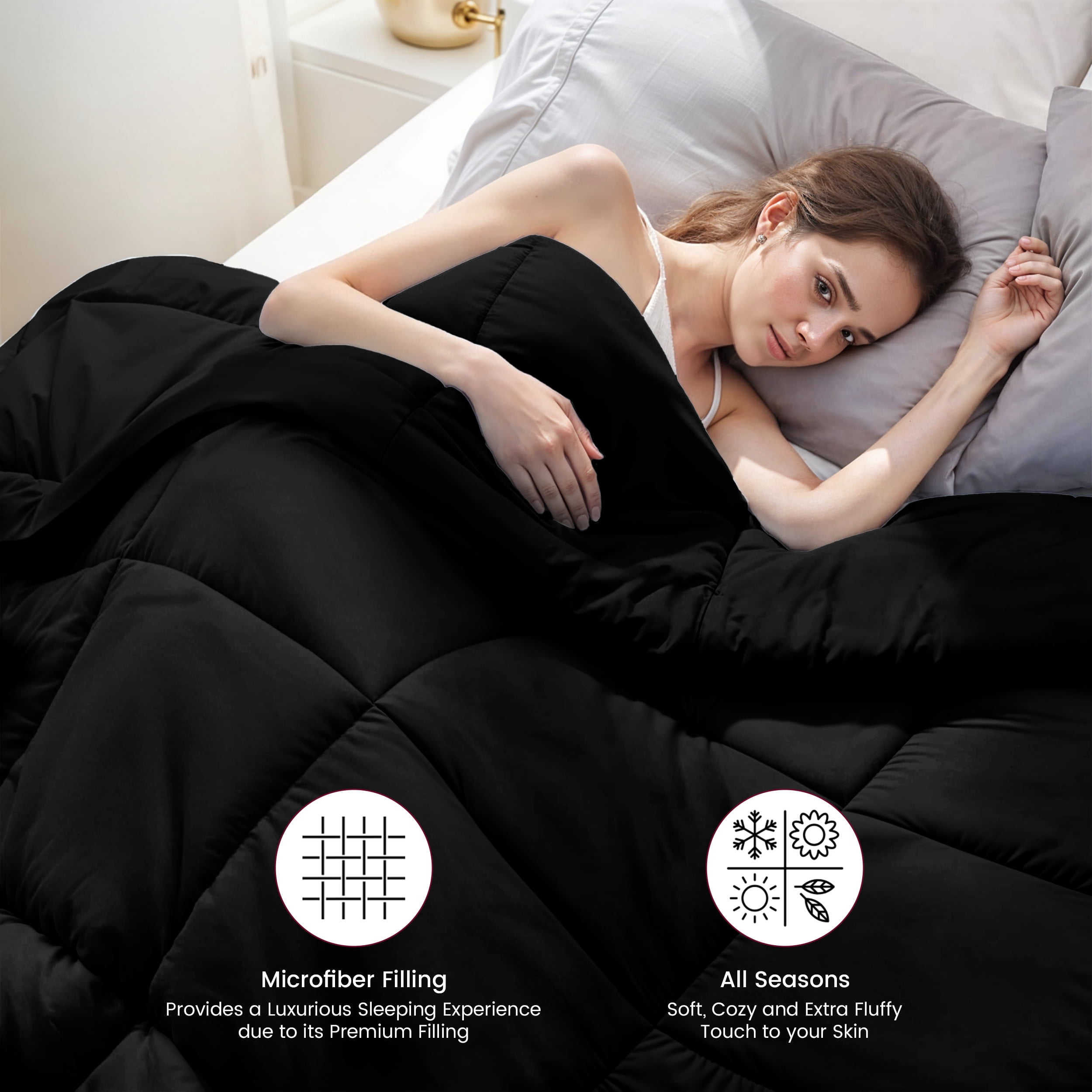 Lux Decor Collection Twin Comforter - Down Alternative Comforter & Duvet Insert - Single Comforter, Black