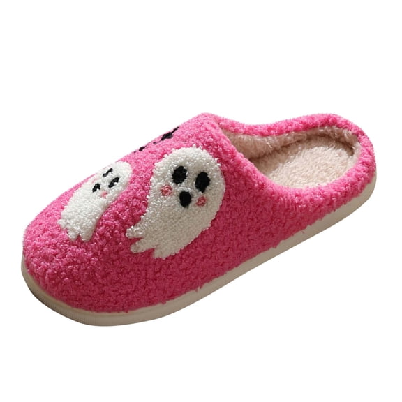 Fesfesfes Womens Ghost Patterned Cozy Indoor Slippers Non Slip House Shoes for Home Wear Cute Holiday Design Comfortable Everyday Slides for Women(Hot Pink,38(US:6.5))