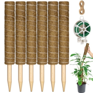 LANNEY 68 Inch Moss Pole for Climbing Plants, 6 Pack 15.6 Inch Coir Totem Pole Plant Support with 65 Feet Garden Twist Tie for Indoor Moss Sticks Monstera to Grow Upwards