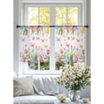 thumbnail image 4 of Easter Flowers Sheer Curtains 2 Panels Set Watercolor Pink Blue Purple Tulip Floral Eggs Butterfly Sheer Window Curtains Light Filtering Rod Pocket Voile Drapes for Bedroom Living Room 52"x45", 4 of 9