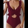 thumbnail image 4 of Traje de Baño de una Pieza para Mujer, con Control de Abdomen, Volantes, Escote en V, Fruncido, Corte Adelgazante. Vino Tinto S, 4 of 7