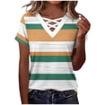 thumbnail image 2 of Aimik Women's Casual Striped Print T-Shirt with V-Neck and Short Sleeve Fashion Cross-Neckline Summer Top, 2 of 6
