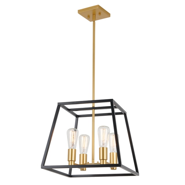 Artika Carter Lustre Moderne Mi-Siècle en Noir et or, avec Abat-Jour Géométrique à Fini Noir et Cadre à Fini Laiton. le Lustre Comprend Quatre Douilles d'Ampoule E26 ST58 (Ampoules Non Incluses) et Est compatible avec des Plafonds Inclinés. les Dimensions Sont de 14,88 Po x 14,88 Po x 63,19 Po, Idéal pour les Salles à Manger Ou les Cuisines. Son design Ajoute une Touche Industrielle et un Charme Rustique aux Intérieurs.