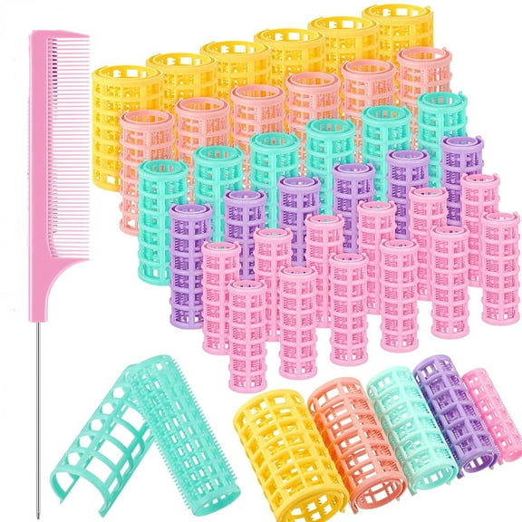 50 Pieces Hair Roller Curlers, Casewin Plastic Hair Rollers Hair Curlers with Steel Pintail Comb Parting Comb for Short Hair Long Hair Hairdressing Styling Hair Salon