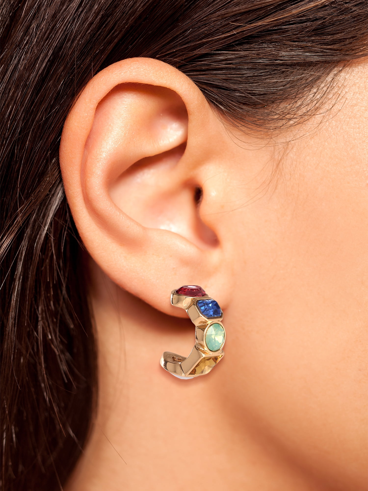 Jessica Simpson Multi Color Stone Half Hoop Earrings