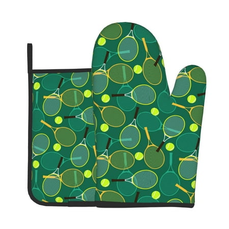 

Gaeub Tennis Rackets and Balls Print Oven Mitts and Pot Holders Sets of 2 Heat Resistant Pad Cooking Gloves for Baking BBQ Home Decor