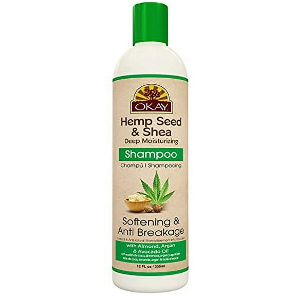 OKay Hemp Seed & Shea Deep Moisturizing Softening & Anti Breakage Shampoo, 12 oz, 2 Pack