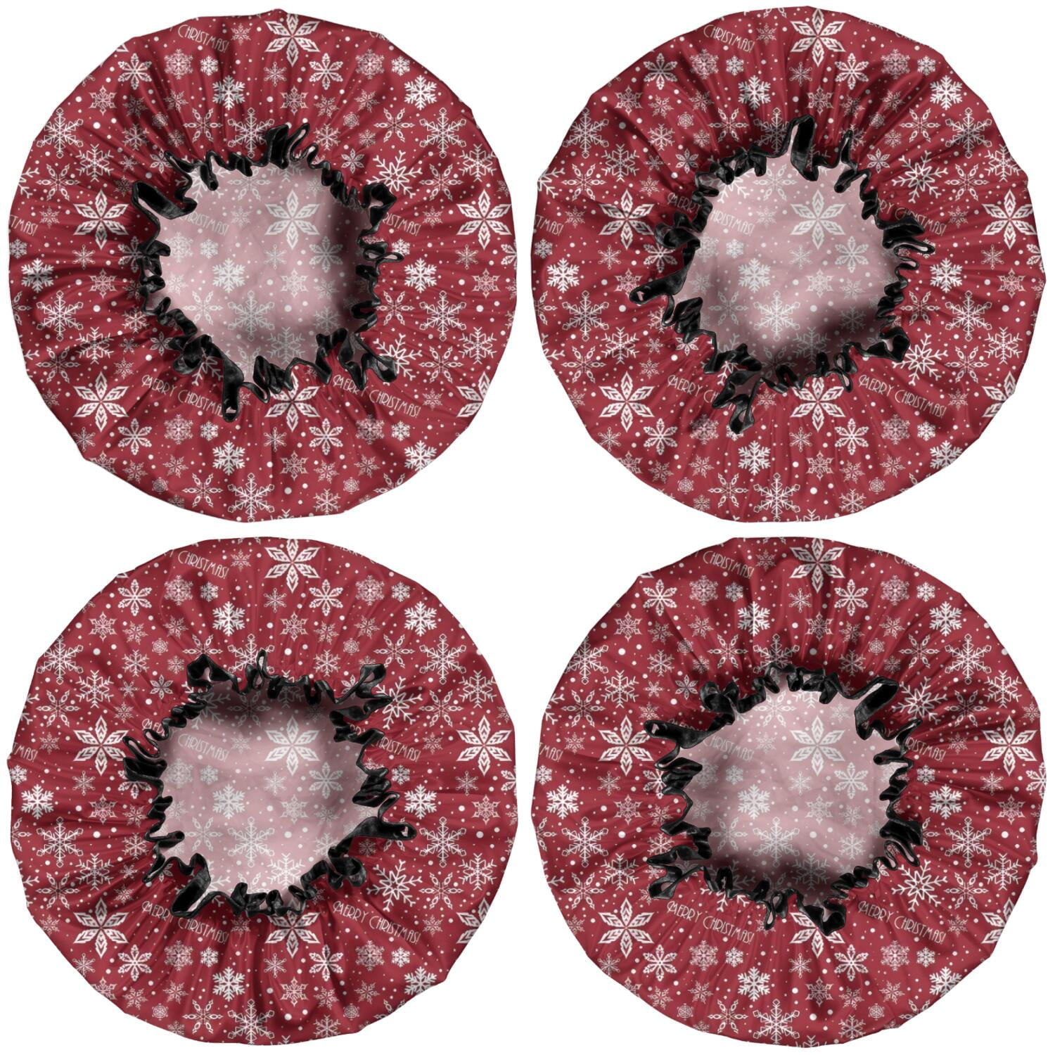 Shower Caps,Red Christmas Snowflake Pattern Waterproof Shower Cap for Women 4 Pieces,Double Reusable Hair Cover for Shower PEVA Elastic Stretch Hem