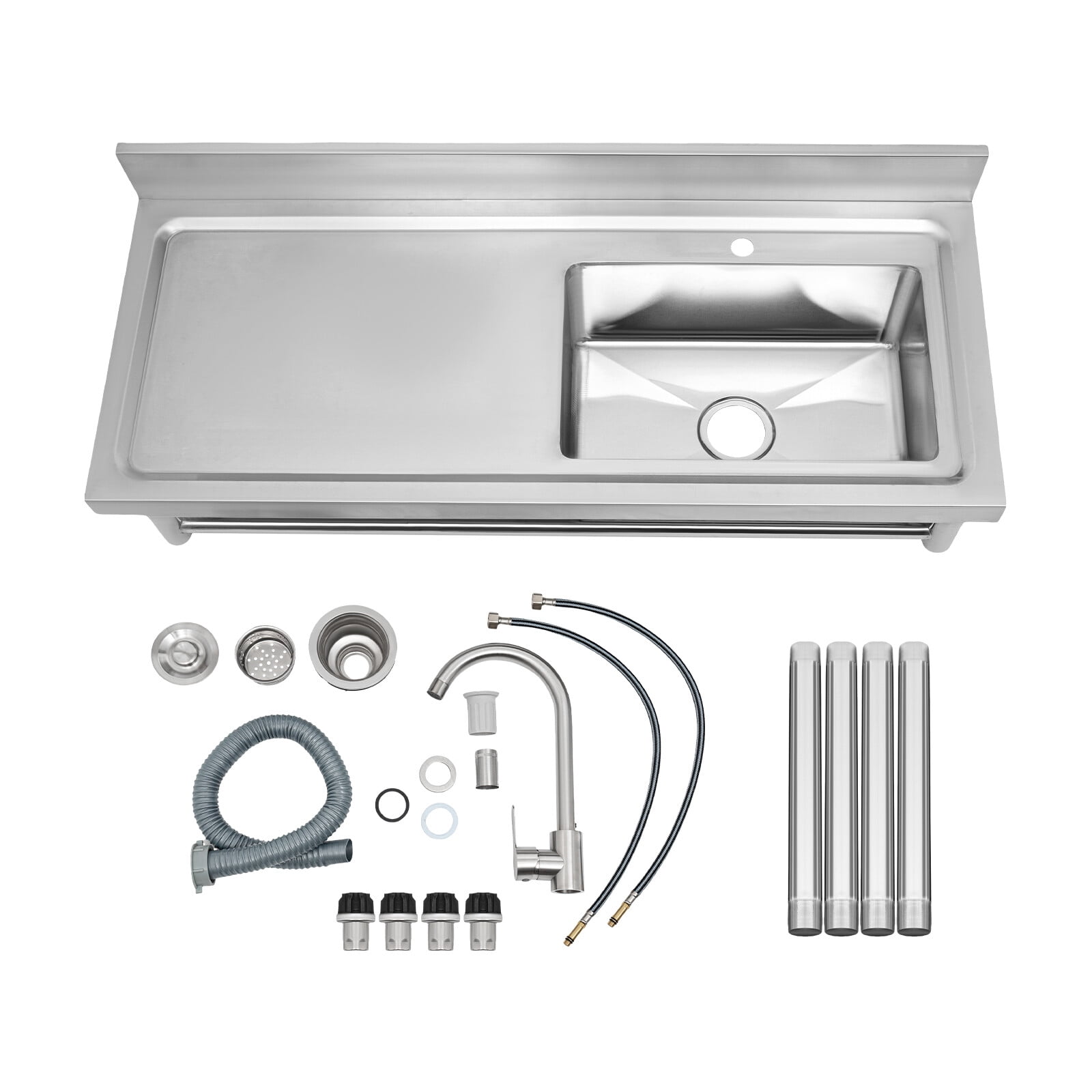 Miumaeov Commercial Sink Stainless Steel Kitchen Utility Sink 1 Compartment Sink with Prep Table