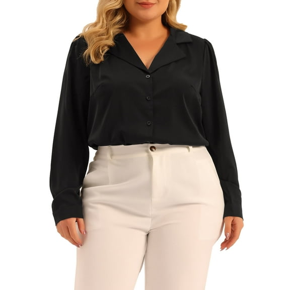 Agnes Orinda Plus Size Casual Chiffon Shirt for Women's Long Sleeve Button Down V Neck Collared Tops Office Shirts