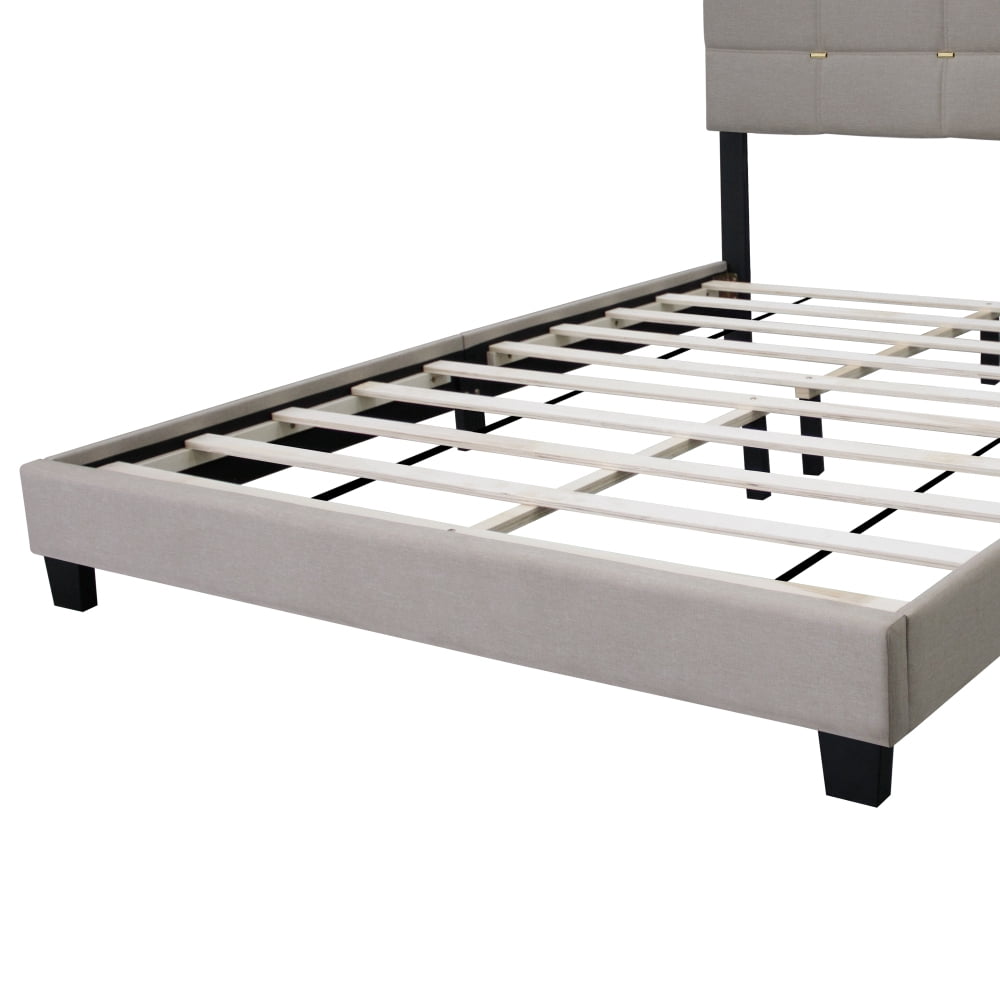 BEIGE QUEEN SIZE ADJUSTABLE LINEN FABRIC UPHOLSTERED BED FRAME VINTAGE COLLECTION COLOR FITS ANY ROOM