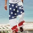thumbnail image 2 of Fanxing Mens Cotton Linen Pants American Flag Printed Casual Elastic Waistband Pants for Men Outdoor Cargo Jogger Pant Patriotic USA Star Stripes Trousers, 2 of 5