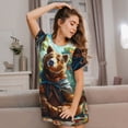 thumbnail image 3 of Easygdp Maple Meditating Bear Camisón de manga corta para mujer, informal, estampado, 3 of 6