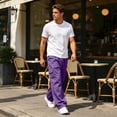 thumbnail image 6 of Resicozy Baggy Sweatpants Men Fall Winter Casual Fleece Wide Leg Drawstring Cargo Sweat Pants Athletic Gym Jogger with Pockets Purple M, 6 of 9