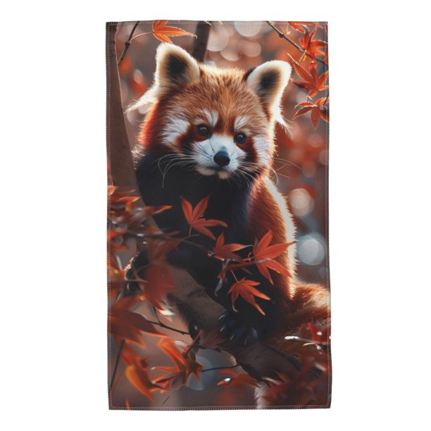 Balery Red Panda Autumn Branches Toalla de Microfibra Premium con Estampado – 27.5x16 pulgadas, Alta Absorción, Suave y Aterciopelada, Secado Rápido