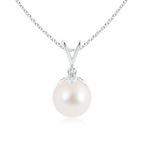 ANGARA Freshwater Cultured Pearl V-Bale Pendant with Diamond in 925 Sterling Silver for Women | June Birthstone, Birthday, Anniversary, Jewelry Gift for Women | Pearl Necklace