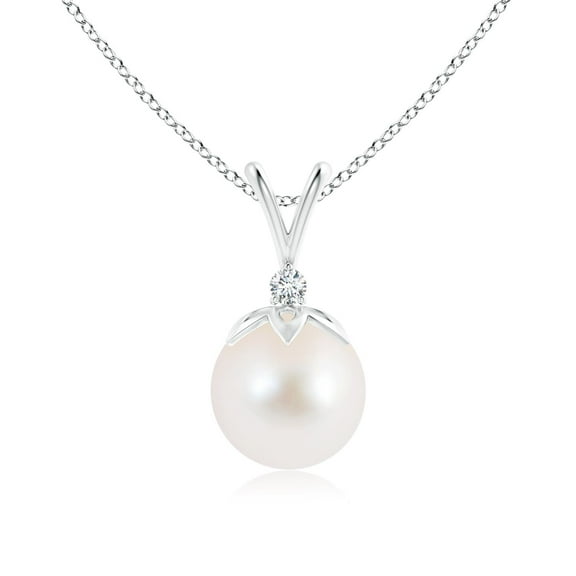 ANGARA Freshwater Cultured Pearl V-Bale Pendant with Diamond in 925 Sterling Silver for Women | June Birthstone, Birthday, Anniversary, Jewelry Gift for Women | Pearl Necklace