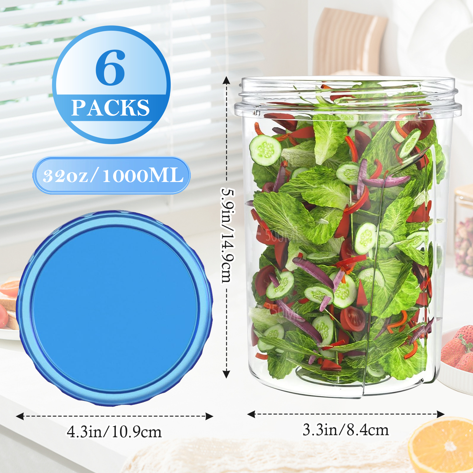 Godance 6-Pack 32 oz Freezer Storage Containers, Blue photo 2