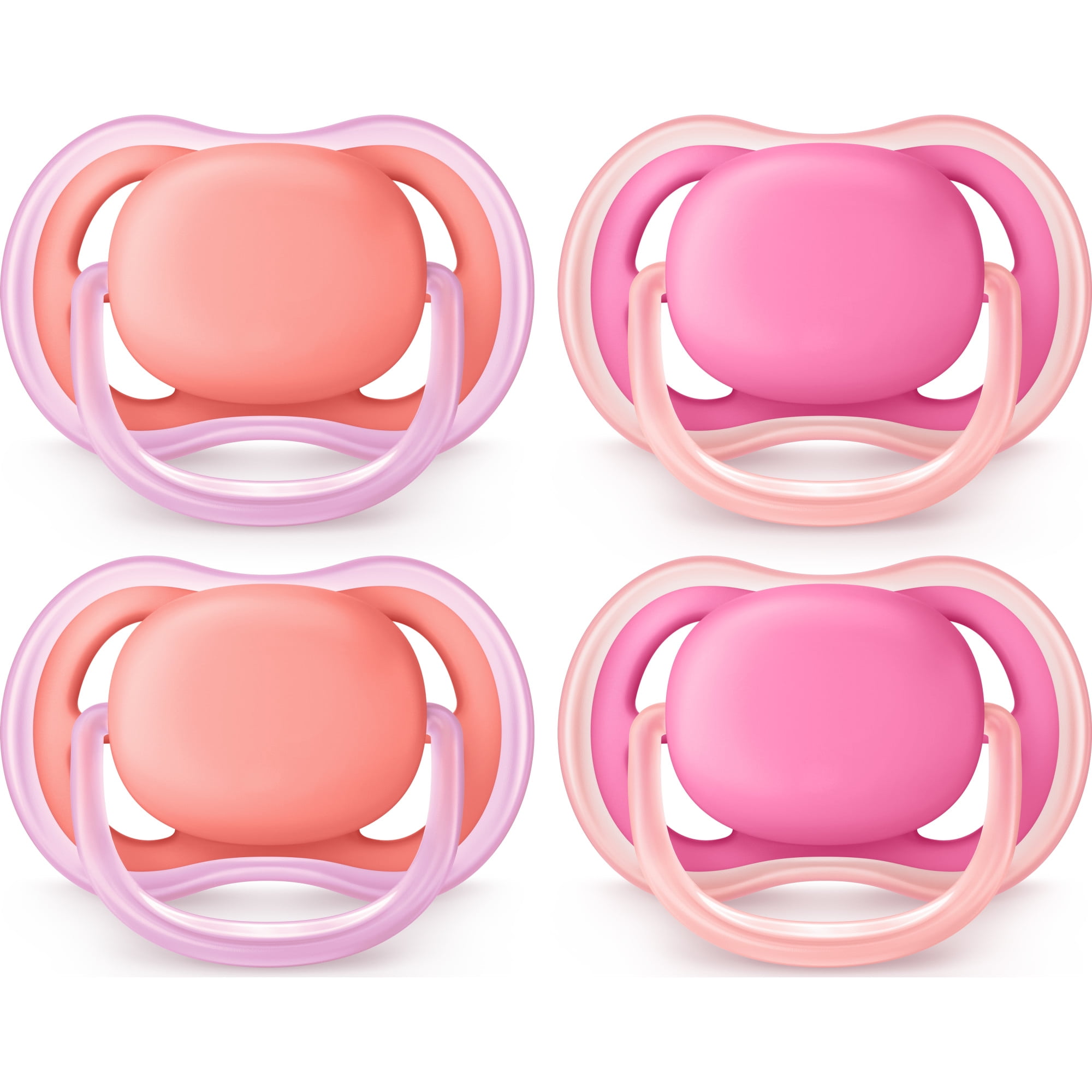 Philips AVENT Ultra Air Pacifier, 6-18 months, Pink, Peach, 4 Pack
