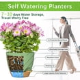 thumbnail image 4 of FIASON 2 Pack 10 Inch Self Watering Planters, Matte Green with Brown Plastic Flower Pots with Detachable Snap Tray, Watering Lip and Drainage Holes for Patio Balcony Outdoor, 4 of 11