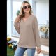 thumbnail image 5 of Sudaderas de Mujer, Camisetas de Larga con Cuello en V, Camisetas Básicas Informales para Otoño e Invierno. Caqui L, 5 of 10
